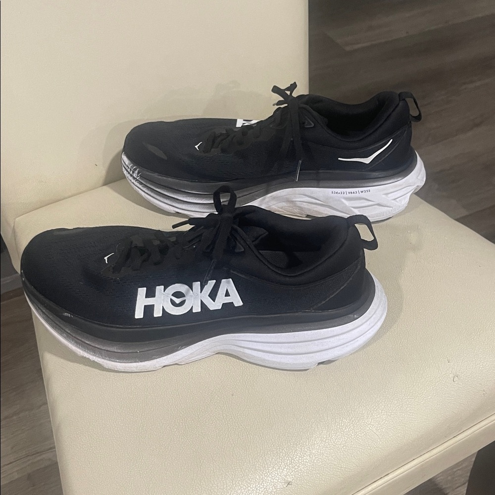 Hoka Bondi 8 Black White Ultra Cushioned Sneakers Performance Foam Lightweight - Picture 5 of 8